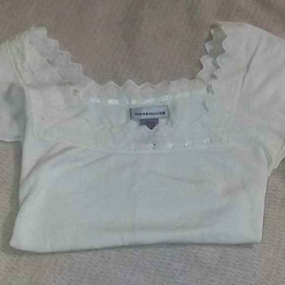 Warehouse/ Cream, fine knit,top,brod Anglaise trim - Picture 4 of 8